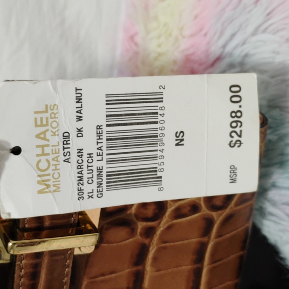 SALE! NWT Michael Kors Astrid Walnut XL Genuine Leather Clutch W Chain Strap - Picture 3 of 12